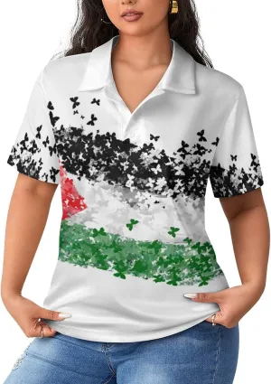 Women's Sport Palestine Flag Polo-Shirt Business Short-Sleeve Polo-Shirt for Women