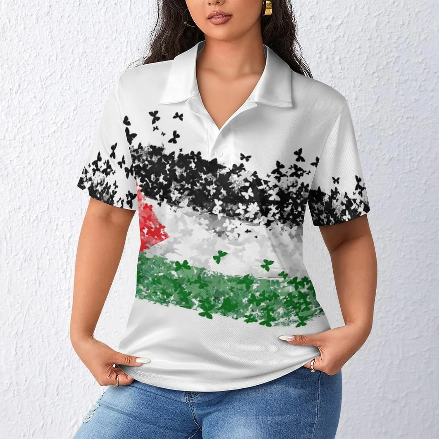 Women's Sport Palestine Flag Polo-Shirt Business Short-Sleeve Polo-Shirt for Women