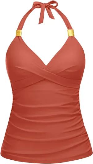 Women's Tankini Top Only - Halter Swim Top 2025 Tummy Control Bathing Suit Top No Bottom