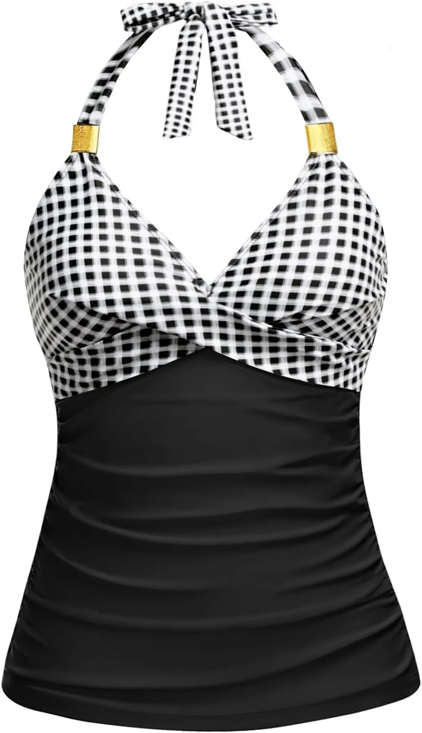 Women's Tankini Top Only - Halter Swim Top 2025 Tummy Control Bathing Suit Top No Bottom