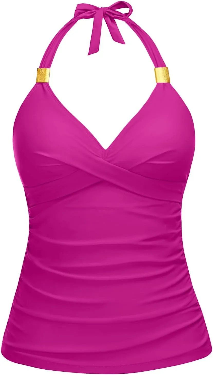 Women's Tankini Top Only - Halter Swim Top 2025 Tummy Control Bathing Suit Top No Bottom