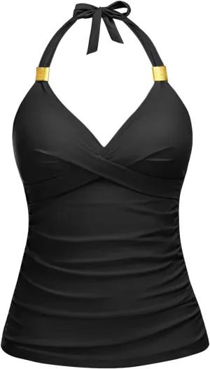Women's Tankini Top Only - Halter Swim Top 2025 Tummy Control Bathing Suit Top No Bottom