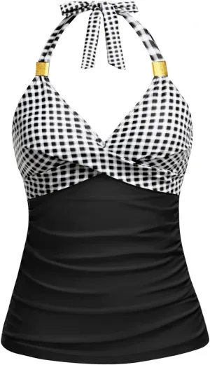 Women's Tankini Top Only - Halter Swim Top 2025 Tummy Control Bathing Suit Top No Bottom