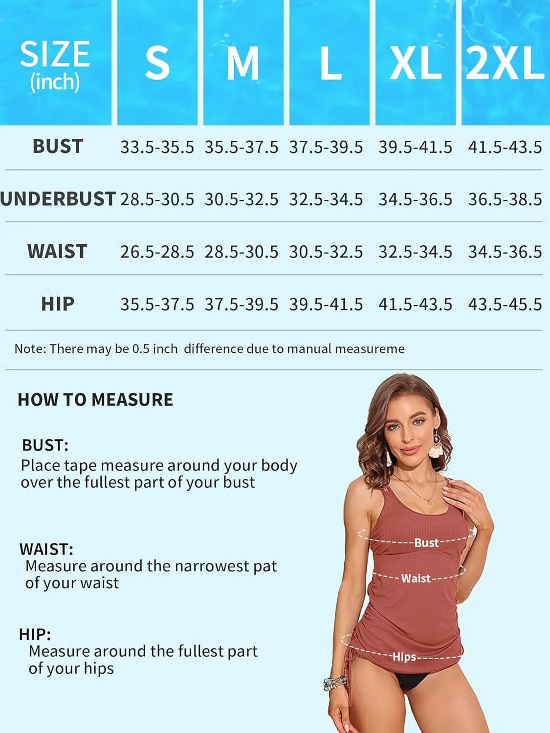 Women's Tankini Top Tie-Side Drawstrings Bathing Suit Top Ribbed Fabric Tummy Control Sporty Swimsuit Top
