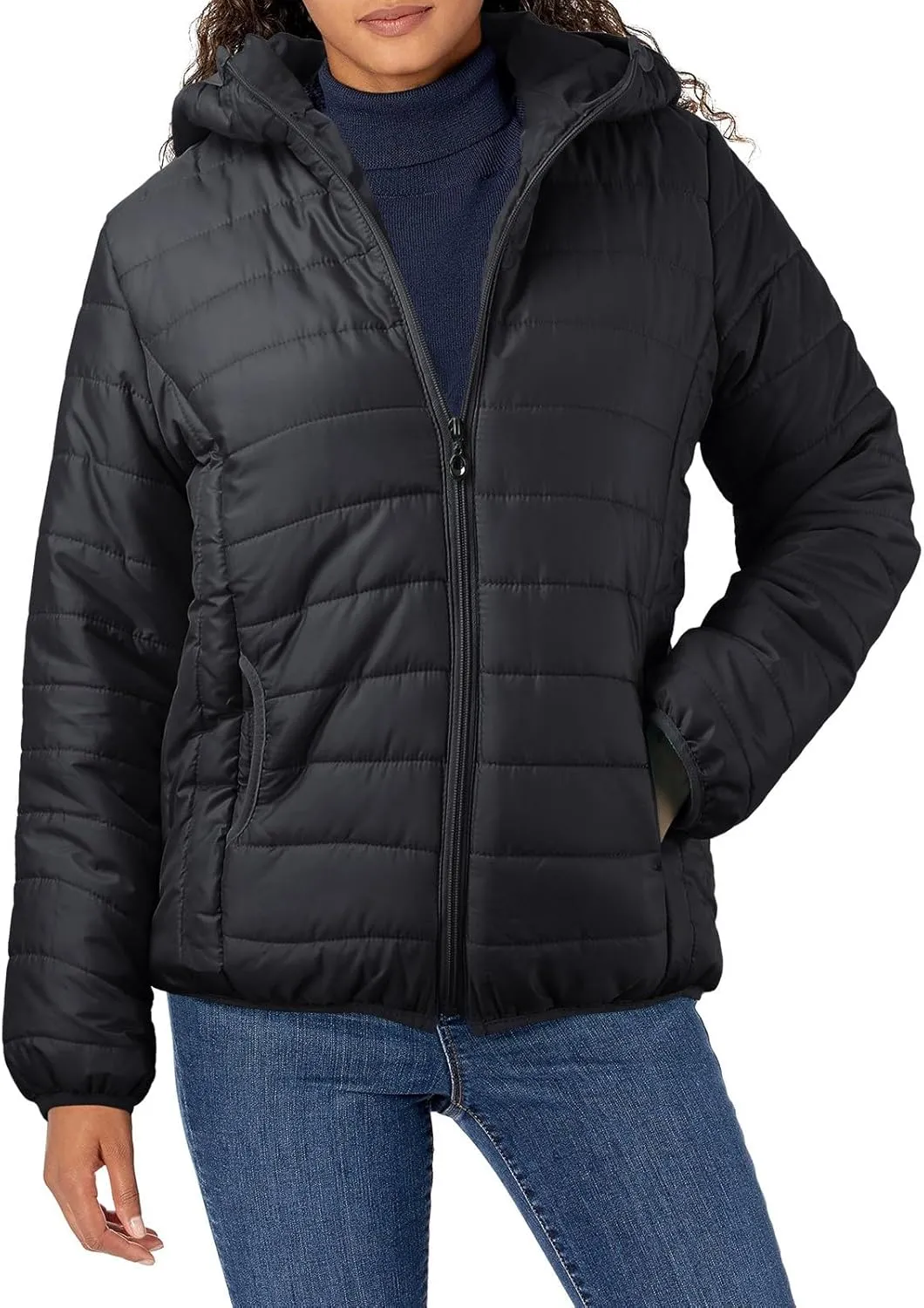 Womens Temperament Thicken Winter Puffer Coats Hooded Pocket Zipper Daily Outdoor Down Coat Casual Warm Fitted Overcoat
