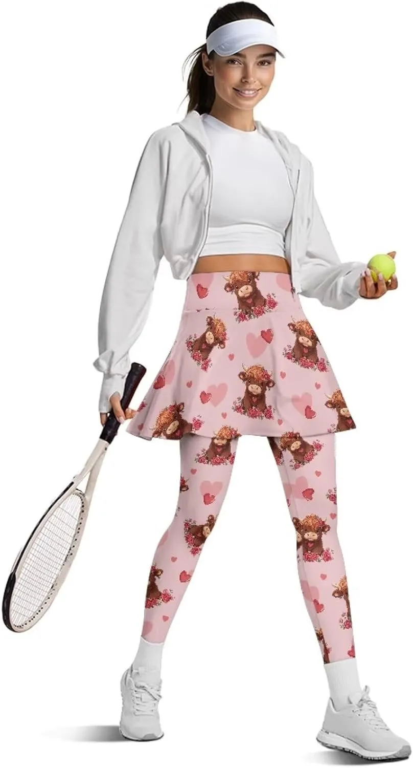 Women's Tennis Leggings with Skirts and Pockets - Soft, Comfortable Athletic Skirt with Leggings