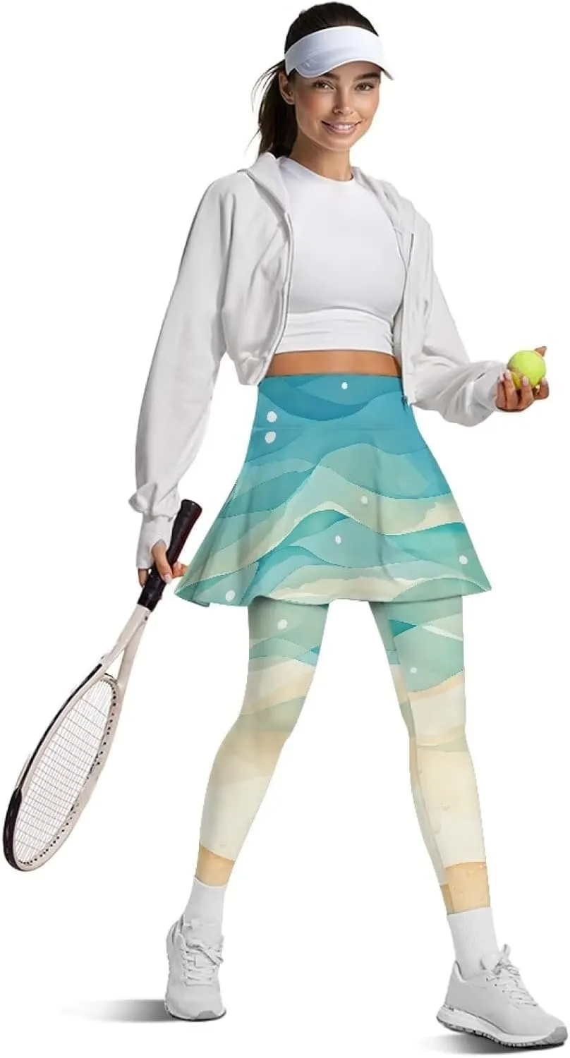 Women's Tennis Leggings with Skirts and Pockets - Soft, Comfortable Athletic Skirt with Leggings