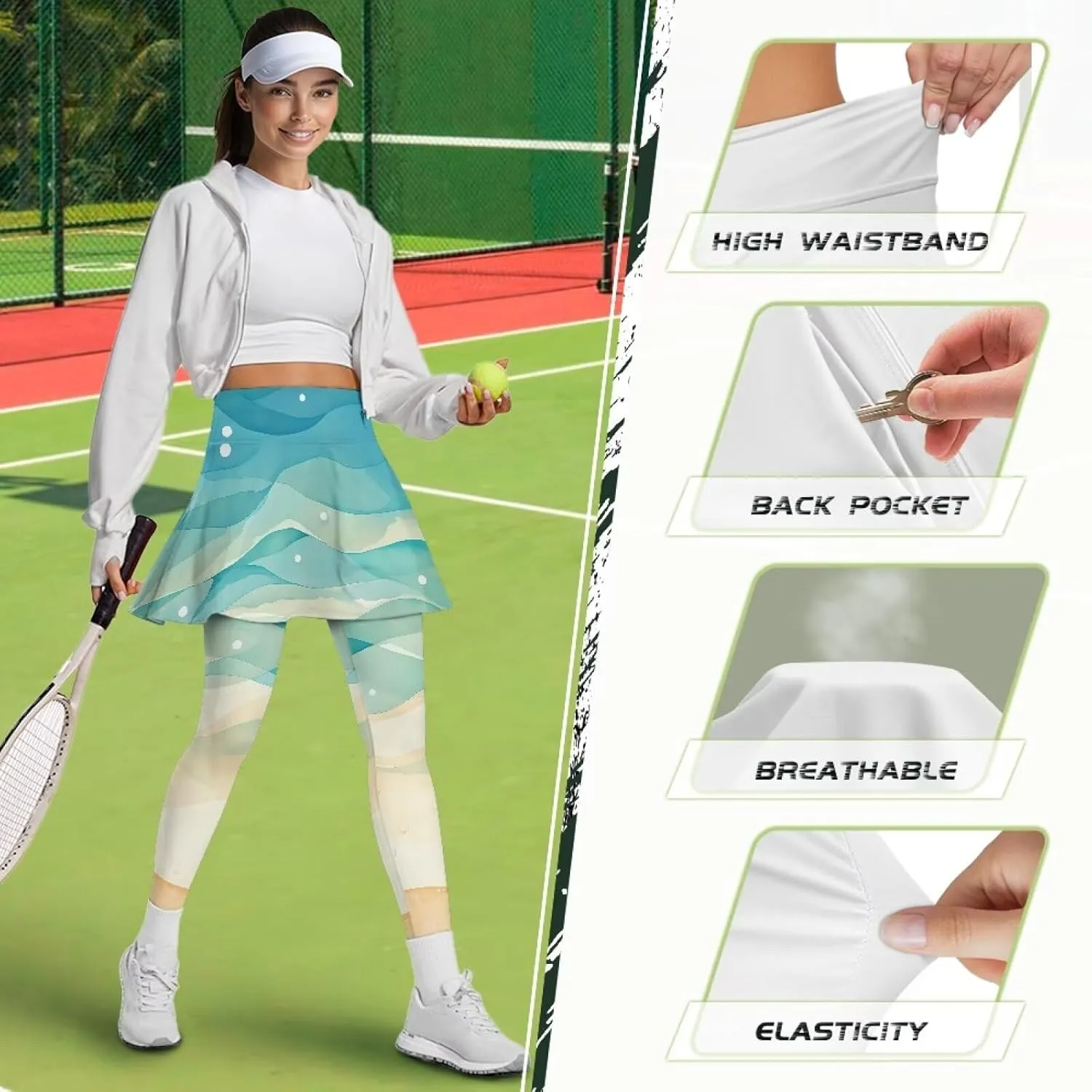 Women's Tennis Leggings with Skirts and Pockets - Soft, Comfortable Athletic Skirt with Leggings