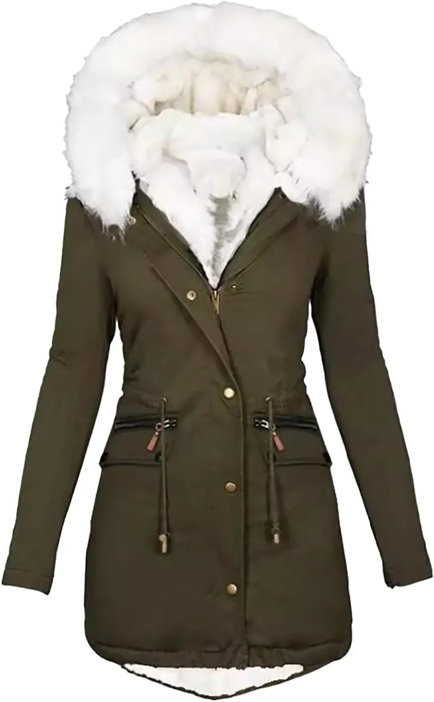 Women's Thickened Down Jacket Jacket with Collar Loose Winter Coat Long-Sleeve Water Resistant Women's Parka Jacket
