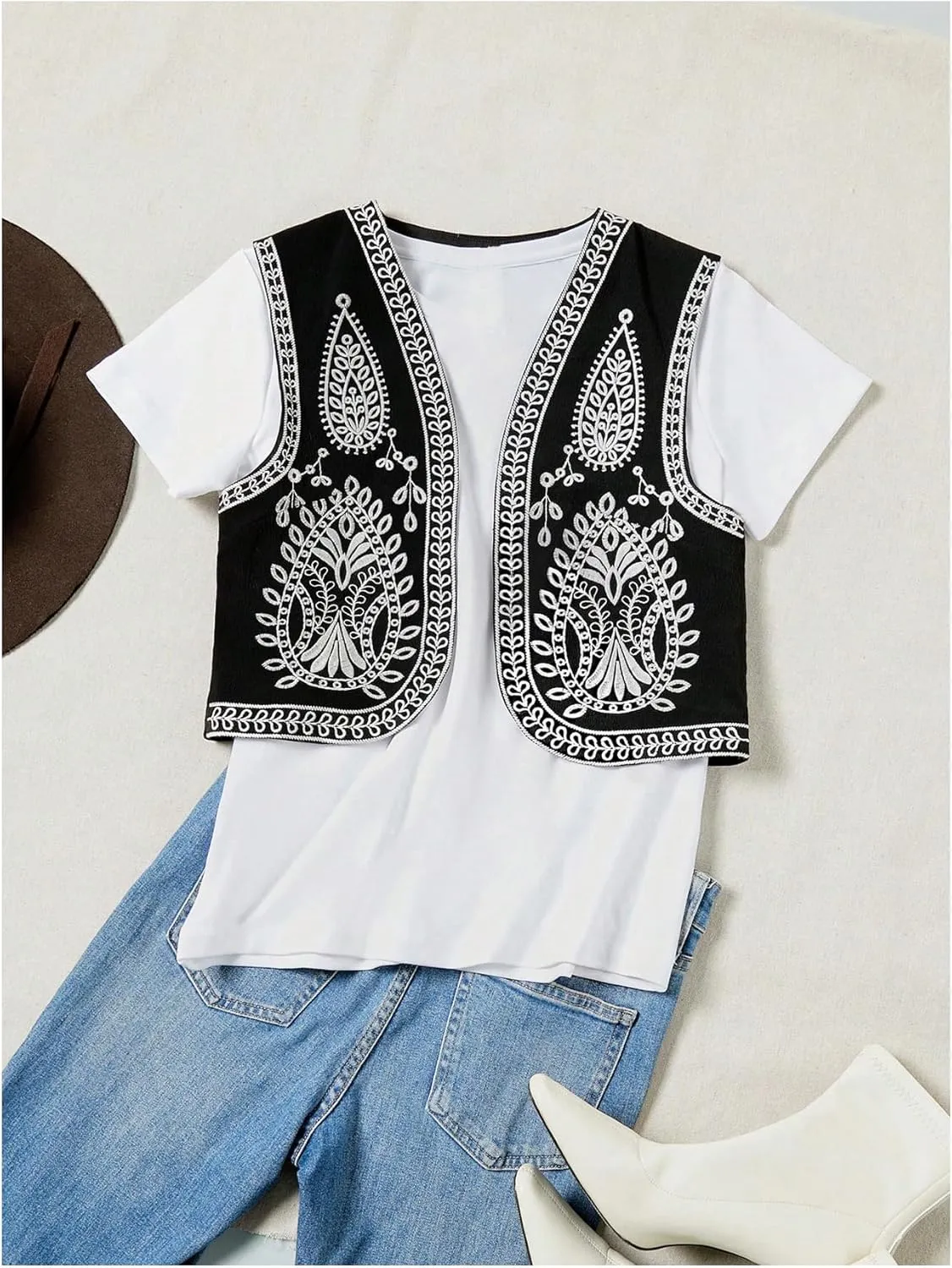 Women's Tribal Print Open Front Crop Top Sleeveless Jacket Vests Top