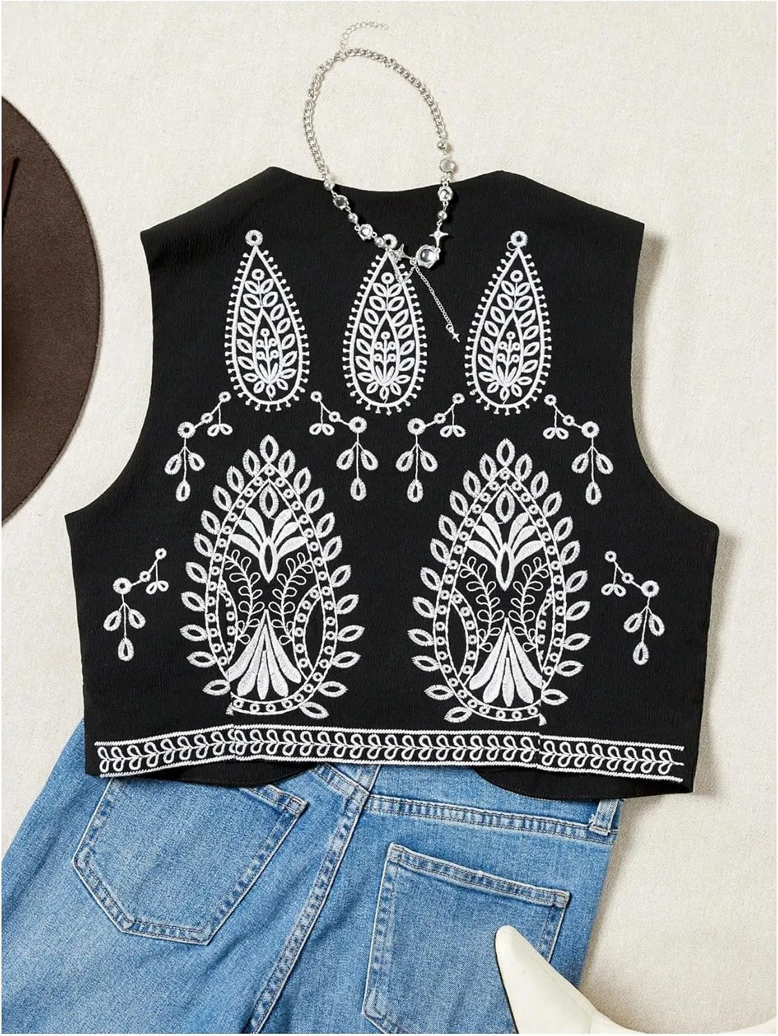 Women's Tribal Print Open Front Crop Top Sleeveless Jacket Vests Top