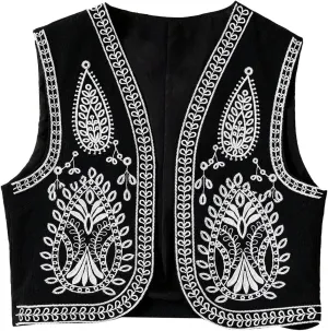 Women's Tribal Print Open Front Crop Top Sleeveless Jacket Vests Top