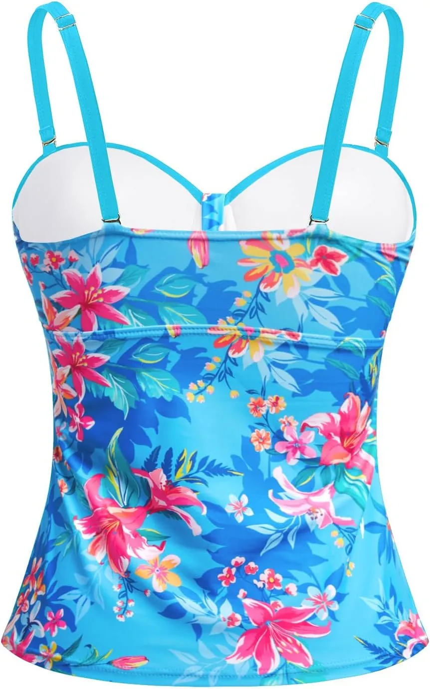 Women's Underwire Tankini Top Only Tummy Control Swimsuit Top Push Up Bathing Suit Top No Bottom