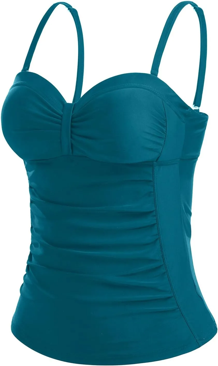 Women's Underwire Tankini Top Only Tummy Control Swimsuit Top Push Up Bathing Suit Top No Bottom