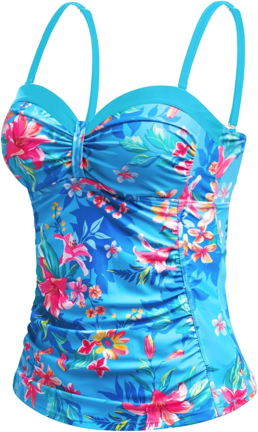 Women's Underwire Tankini Top Only Tummy Control Swimsuit Top Push Up Bathing Suit Top No Bottom