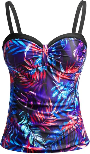 Women's Underwire Tankini Top Only Tummy Control Swimsuit Top Push Up Bathing Suit Top No Bottom