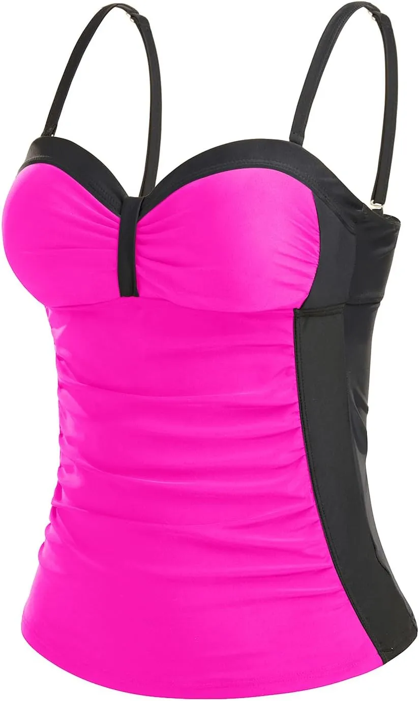 Women's Underwire Tankini Top Only Tummy Control Swimsuit Top Push Up Bathing Suit Top No Bottom