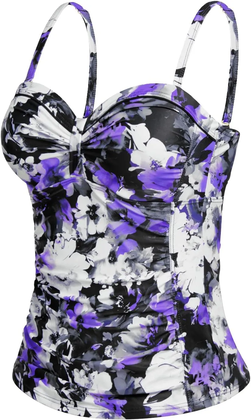 Women's Underwire Tankini Top Only Tummy Control Swimsuit Top Push Up Bathing Suit Top No Bottom