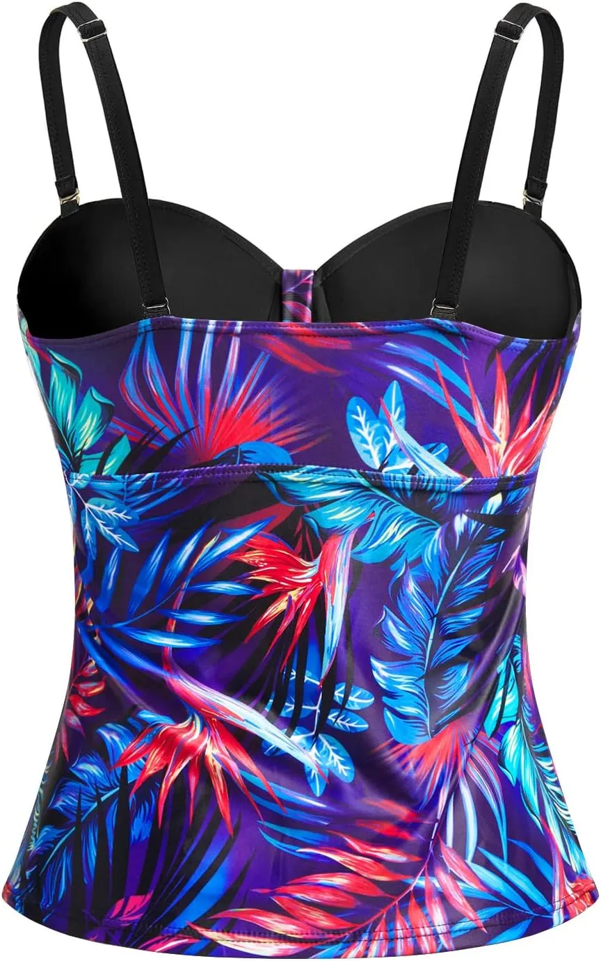 Women's Underwire Tankini Top Only Tummy Control Swimsuit Top Push Up Bathing Suit Top No Bottom