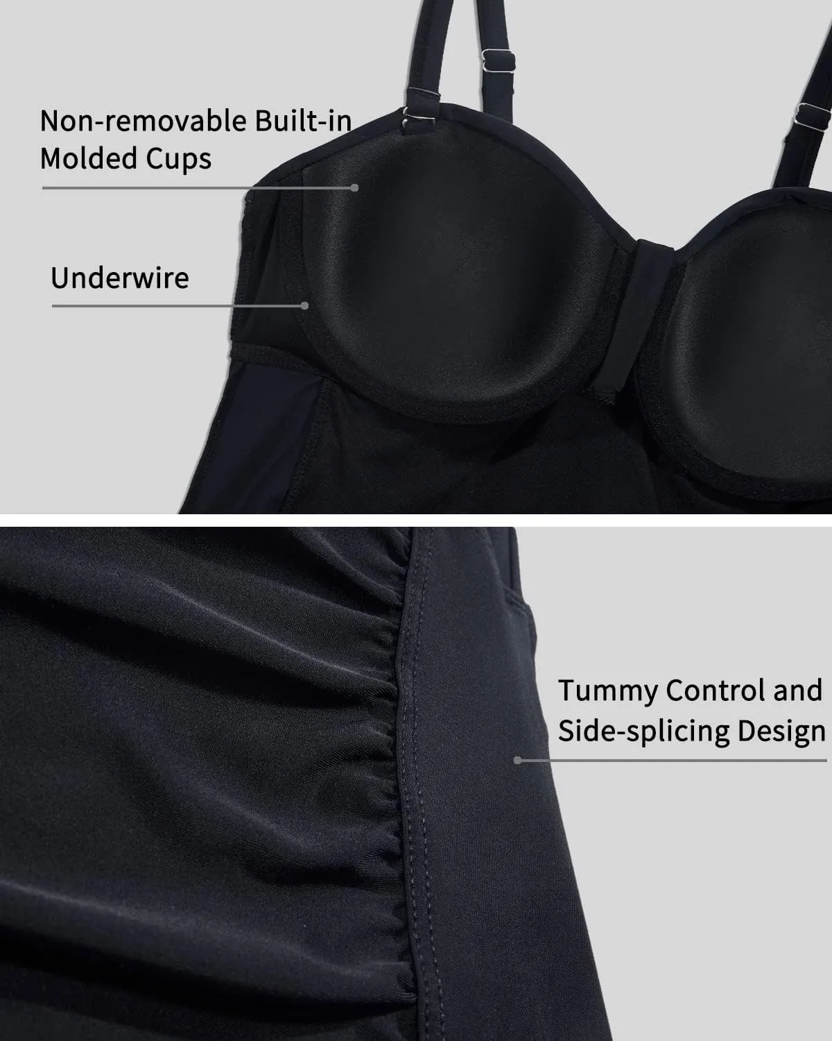 Women's Underwire Tankini Top Only Tummy Control Swimsuit Top Push Up Bathing Suit Top No Bottom