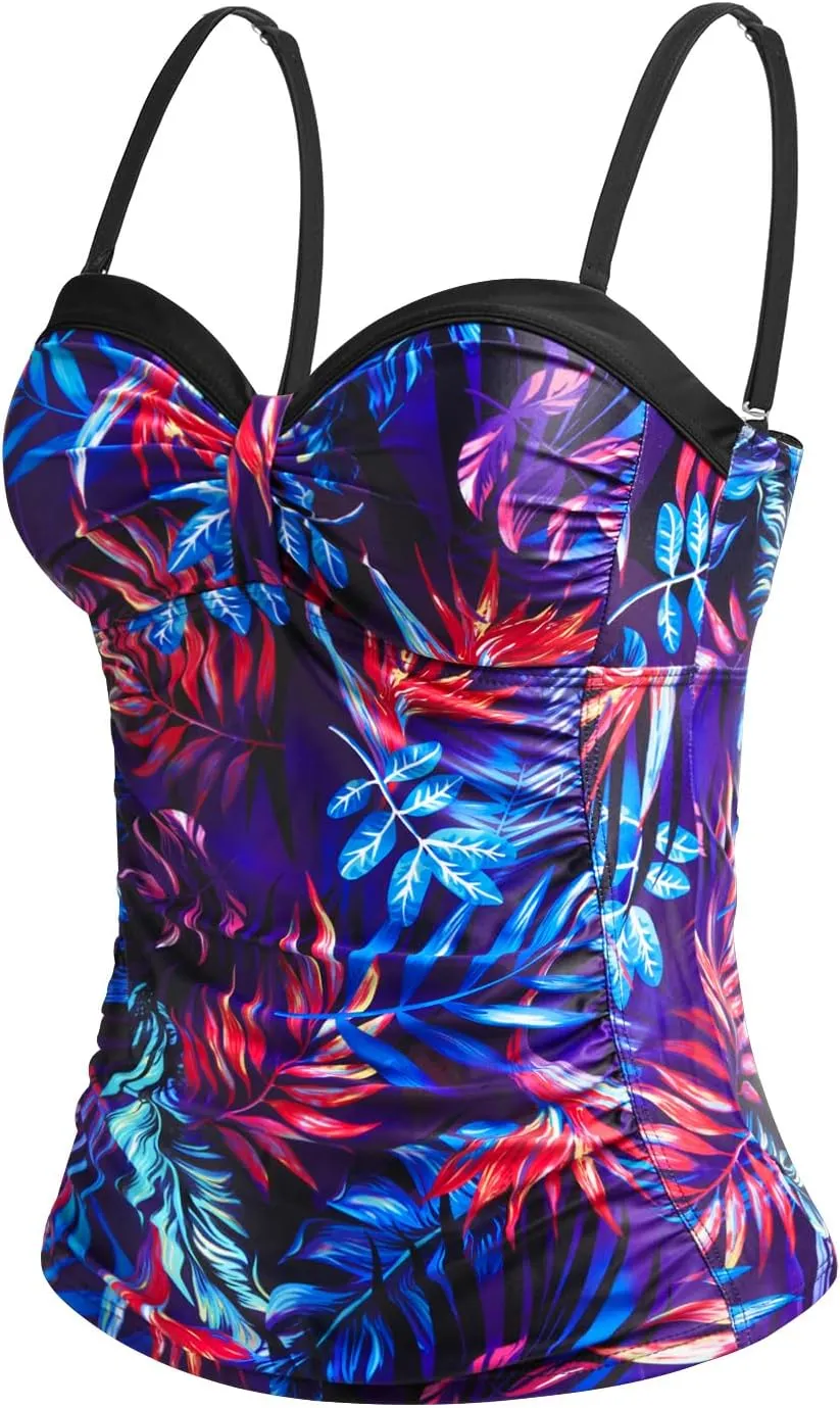 Women's Underwire Tankini Top Only Tummy Control Swimsuit Top Push Up Bathing Suit Top No Bottom