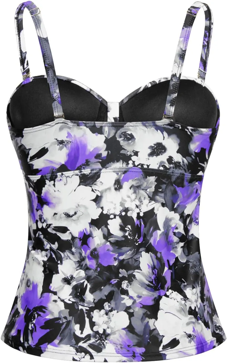 Women's Underwire Tankini Top Only Tummy Control Swimsuit Top Push Up Bathing Suit Top No Bottom