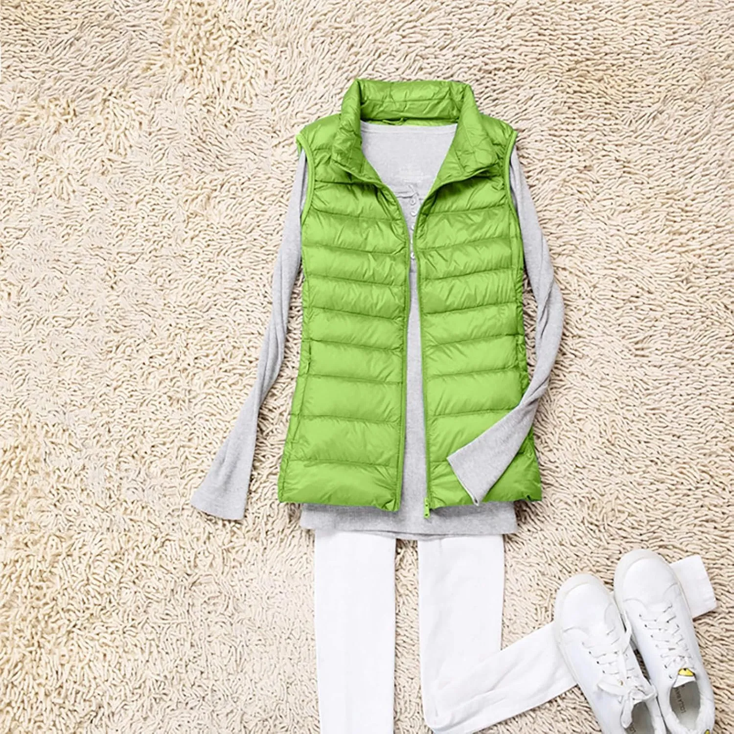 Womens Vests Outerwear Lightweight Casual Sleeveless Collar Quilted Down Jackets Fashion Classic-Fit Zip Padded Puffer Vest