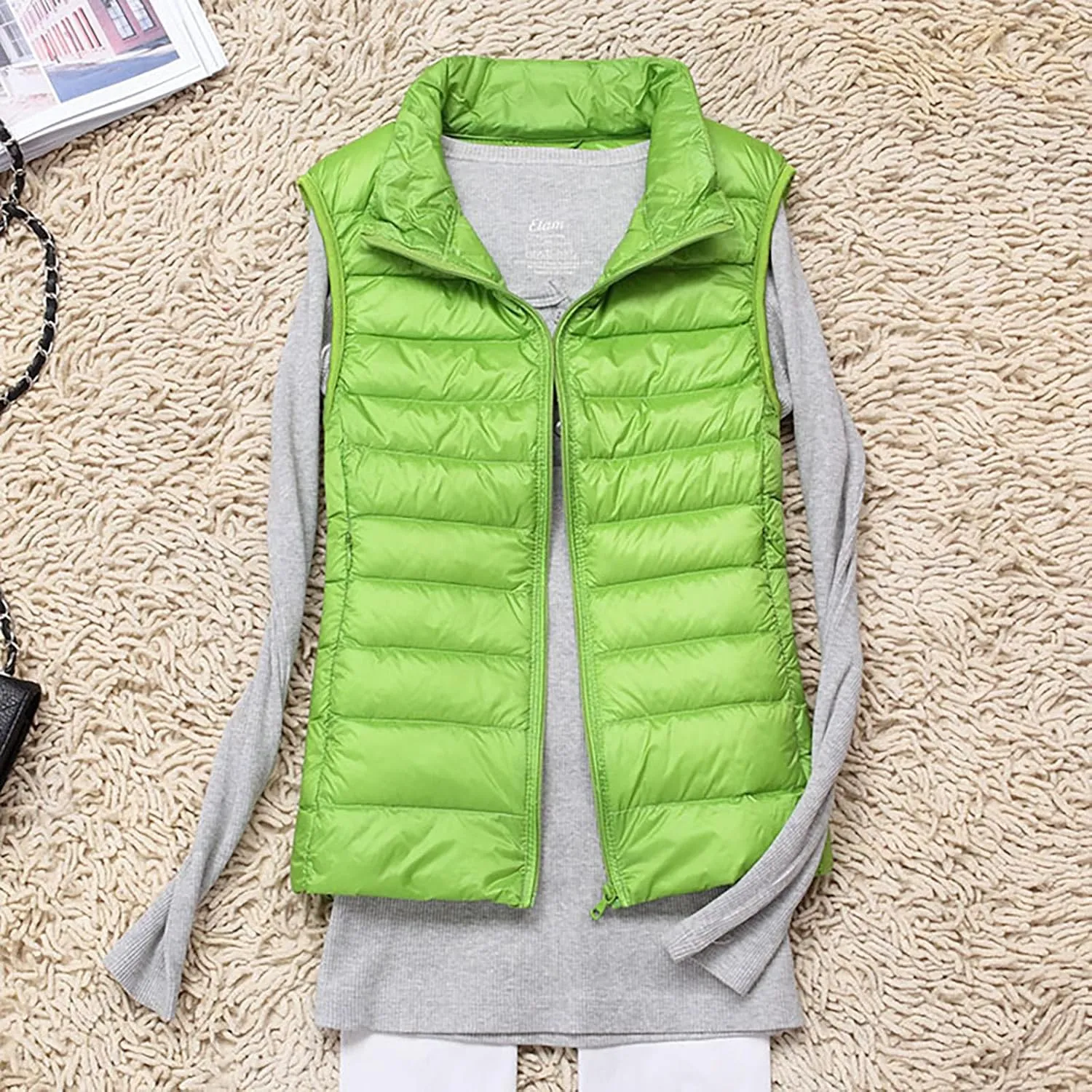 Womens Vests Outerwear Lightweight Casual Sleeveless Collar Quilted Down Jackets Fashion Classic-Fit Zip Padded Puffer Vest