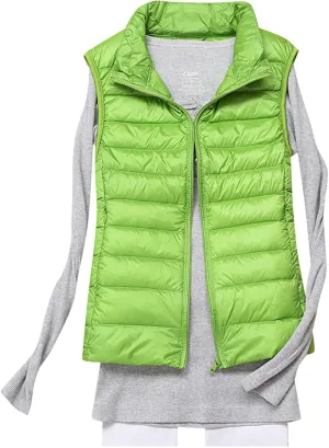 Womens Vests Outerwear Lightweight Casual Sleeveless Collar Quilted Down Jackets Fashion Classic-Fit Zip Padded Puffer Vest