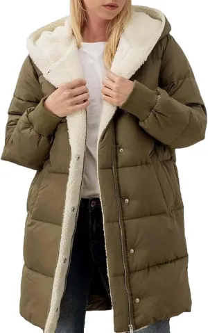 Womens Winter Coat Jacket Fleece Lined Long Sleeve Outwear Full Zipper Solid Coat Winter Warm Down Jacket with