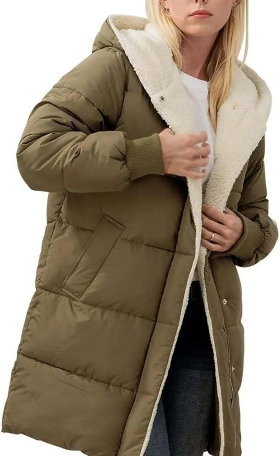 Womens Winter Coat Jacket Fleece Lined Long Sleeve Outwear Full Zipper Solid Coat Winter Warm Down Jacket with