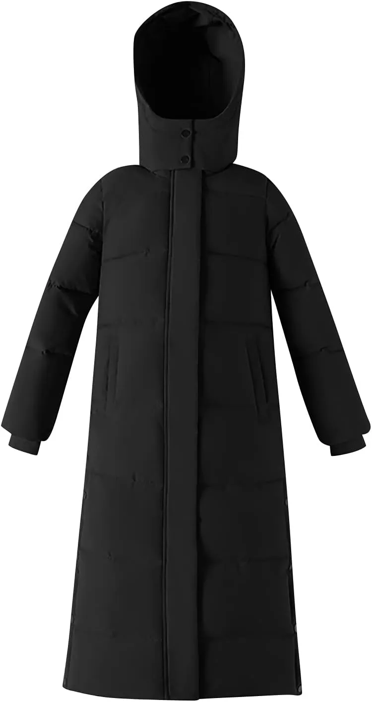 Womens Winter Coats Trendy Plus Size Long Down Coat Hooded Thickened Quilted Warm Maxi Parka Puffer Jackets Outerwear