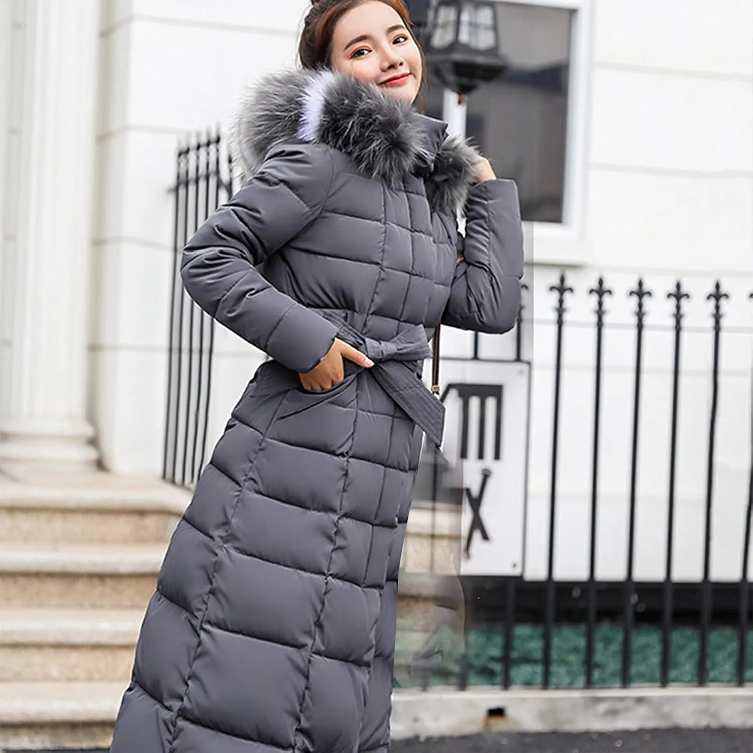 Womens Winter Coats Trendy Plus Size Long Down Coat Hooded Thickened Quilted Warm Maxi Parka Puffer Jackets Outerwear
