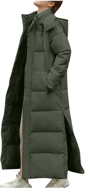 Womens Winter Coats Trendy Plus Size Long Down Coat Hooded Thickened Quilted Warm Maxi Parka Puffer Jackets Outerwear