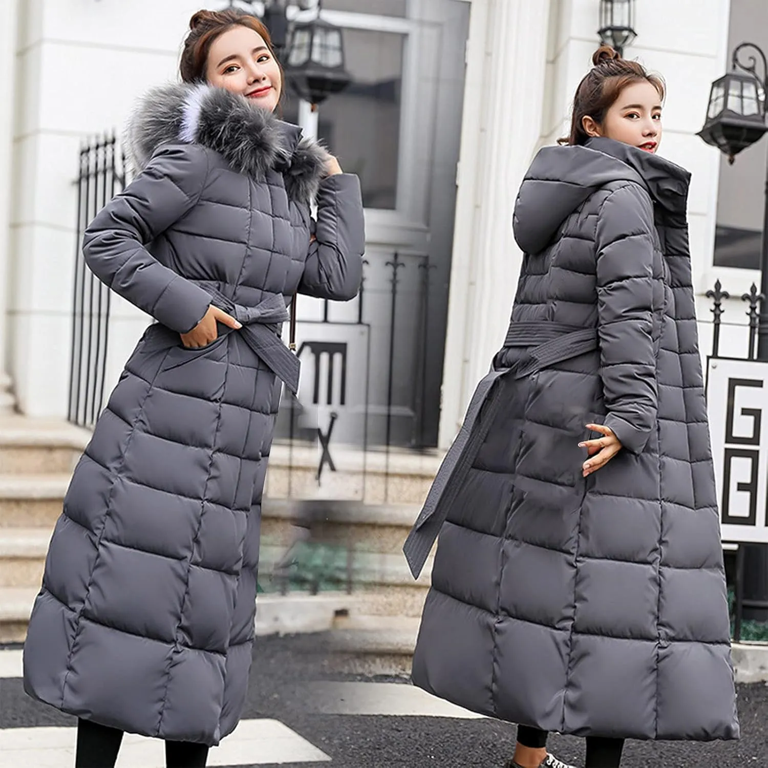 Womens Winter Coats Trendy Plus Size Long Down Coat Hooded Thickened Quilted Warm Maxi Parka Puffer Jackets Outerwear
