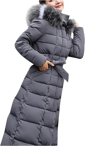 Womens Winter Coats Trendy Plus Size Long Down Coat Hooded Thickened Quilted Warm Maxi Parka Puffer Jackets Outerwear