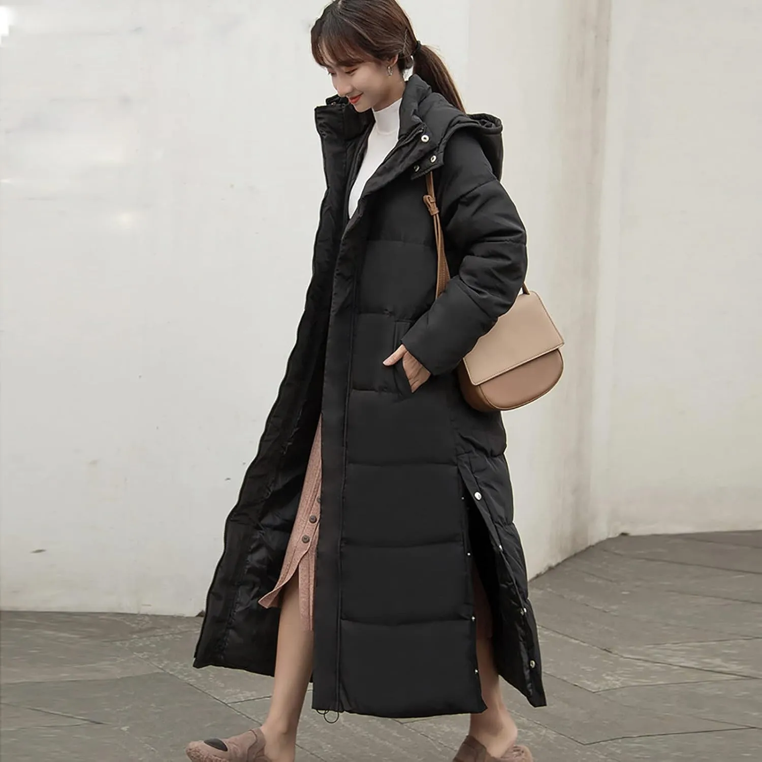 Womens Winter Coats Trendy Plus Size Long Down Coat Hooded Thickened Quilted Warm Maxi Parka Puffer Jackets Outerwear