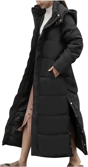Womens Winter Coats Trendy Plus Size Long Down Coat Hooded Thickened Quilted Warm Maxi Parka Puffer Jackets Outerwear