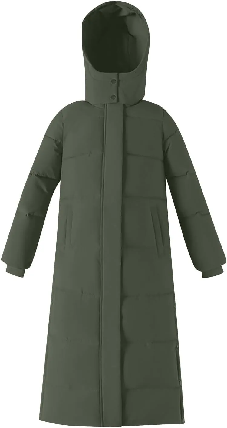 Womens Winter Coats Trendy Plus Size Long Down Coat Hooded Thickened Quilted Warm Maxi Parka Puffer Jackets Outerwear