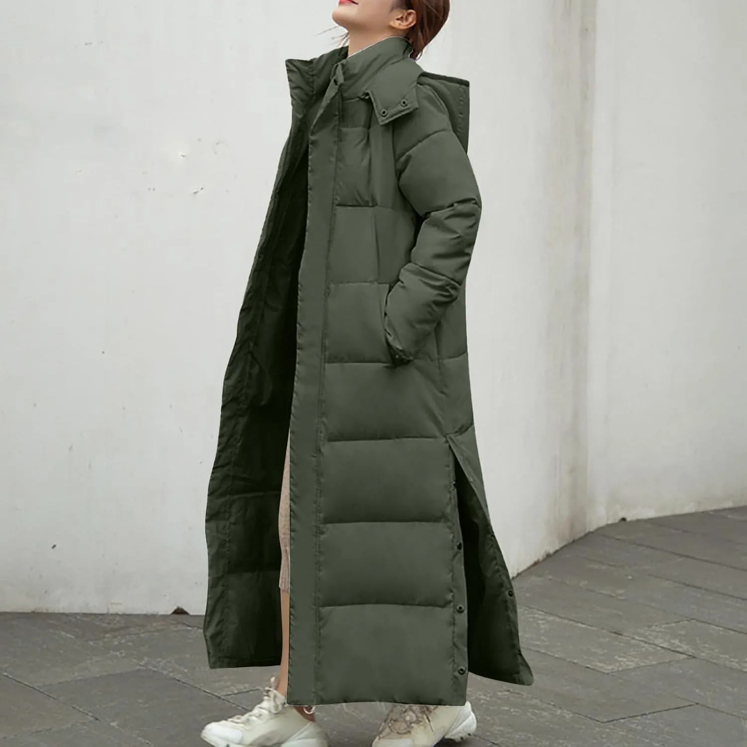 Womens Winter Coats Trendy Plus Size Long Down Coat Hooded Thickened Quilted Warm Maxi Parka Puffer Jackets Outerwear