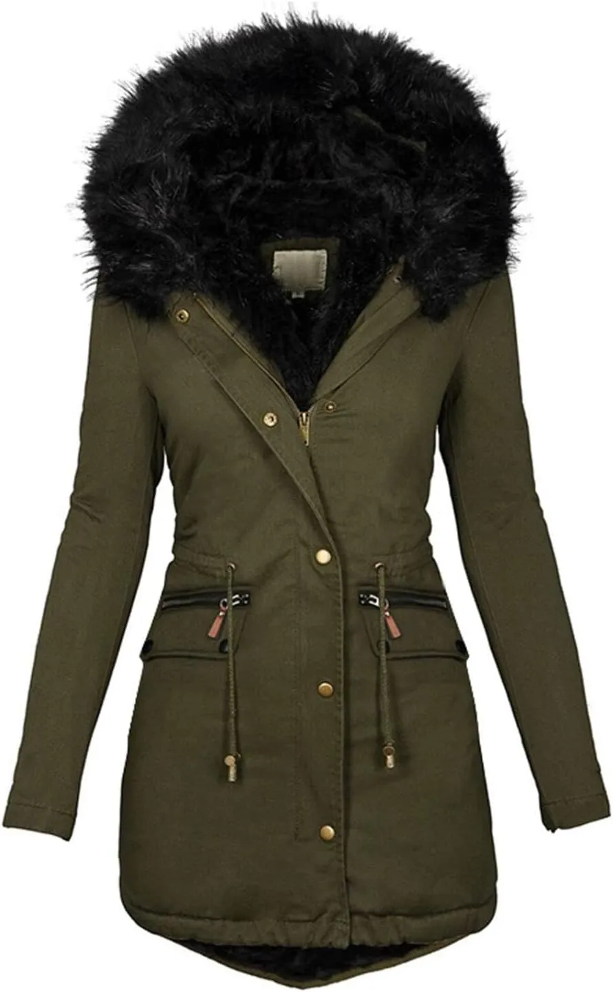 Womens Winter Coats Warm Thickened Sherpa Lined Jacket Hooded Outerwear Plus Size Puffer Parka Down Jackets Overcoat