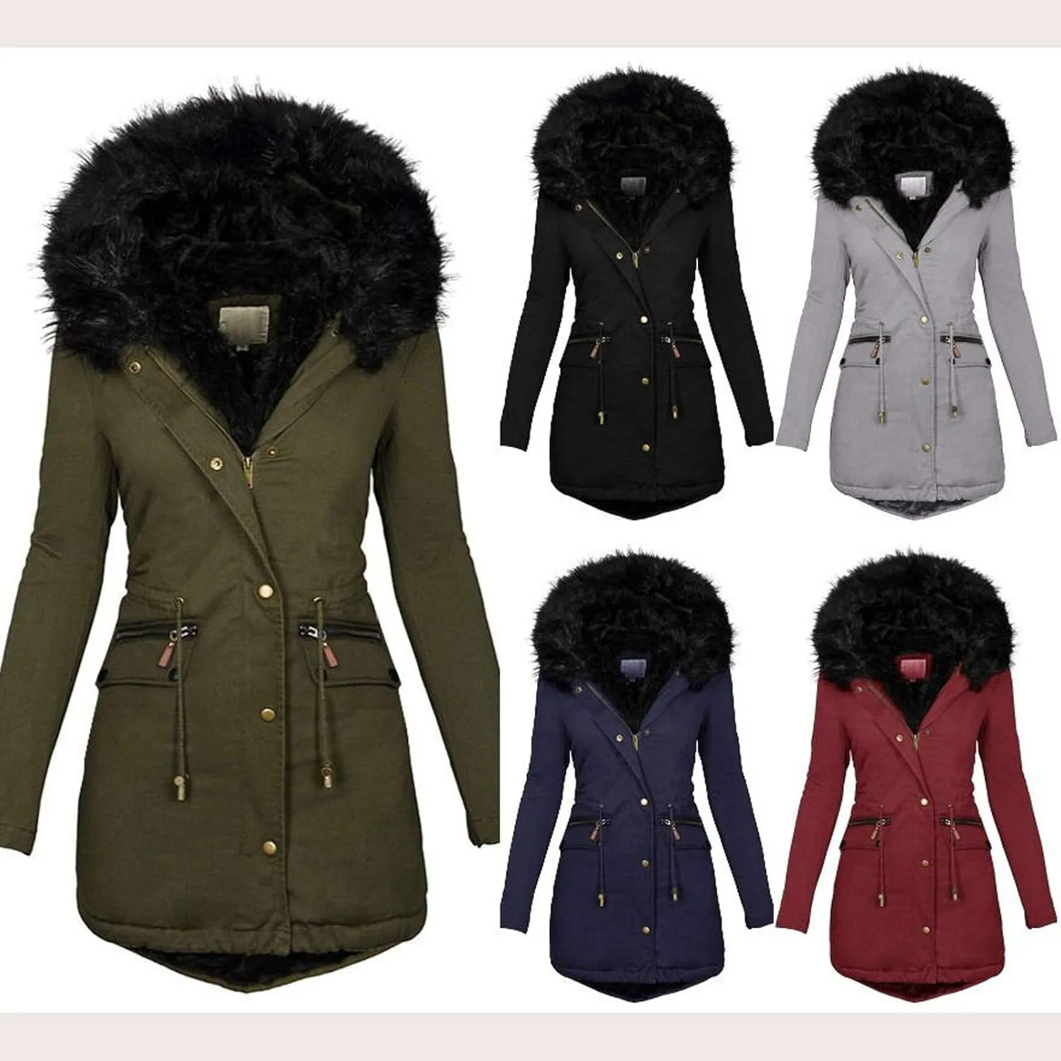 Womens Winter Coats Warm Thickened Sherpa Lined Jacket Hooded Outerwear Plus Size Puffer Parka Down Jackets Overcoat