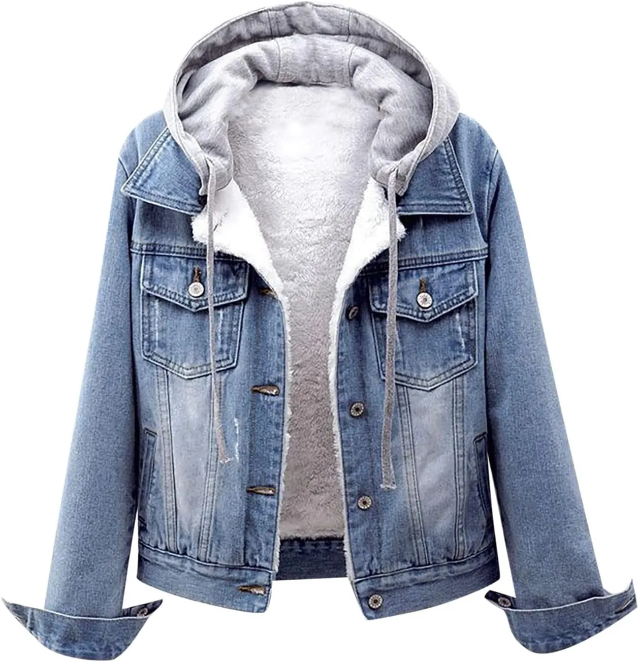 Women's Winter Denim Jackets Faux Fur Lined Warm Coats Sherpa Fur Fleece Lined Thicken Denim Jean Trucker Jacket Coat