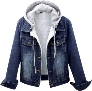 Women's Winter Denim Jackets Faux Fur Lined Warm Coats Sherpa Fur Fleece Lined Thicken Denim Jean Trucker Jacket Coat