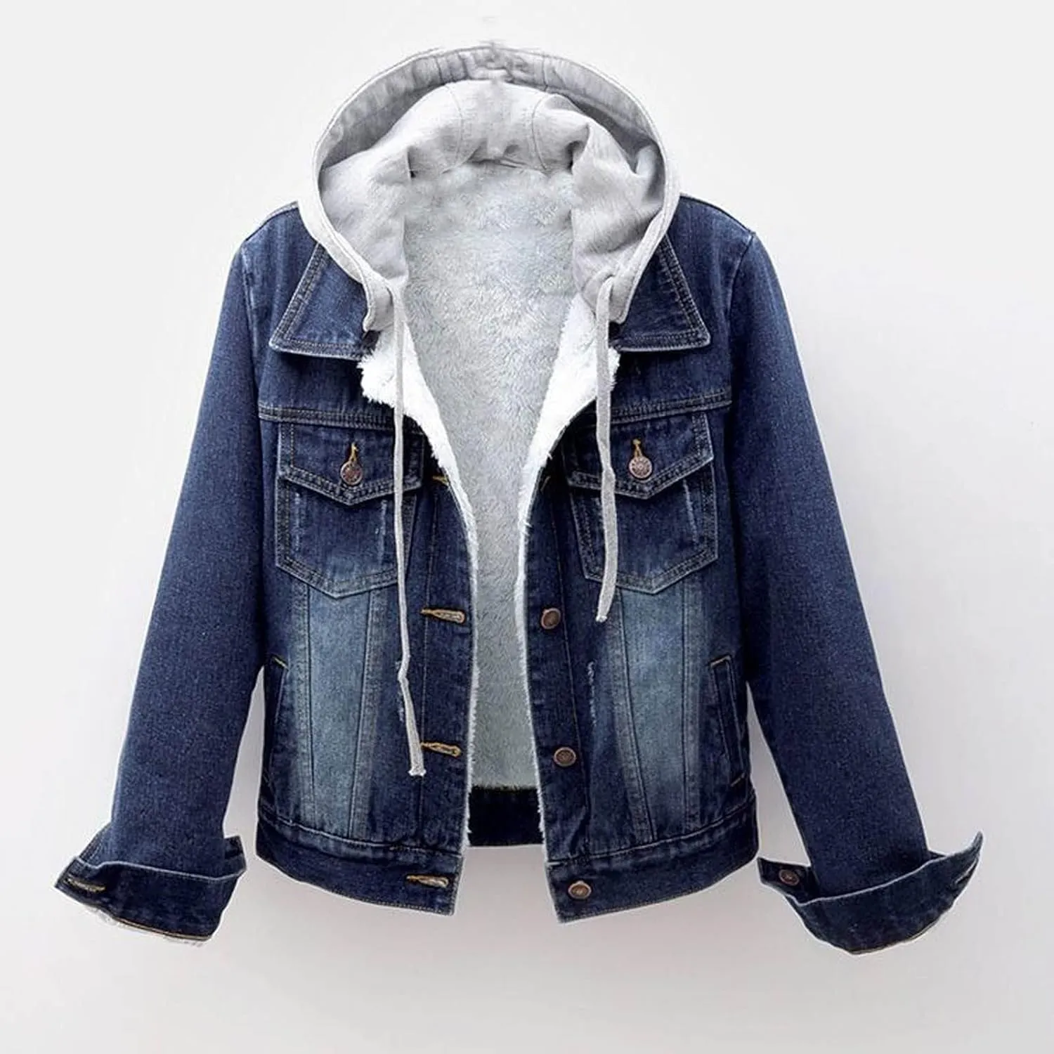 Women's Winter Denim Jackets Faux Fur Lined Warm Coats Sherpa Fur Fleece Lined Thicken Denim Jean Trucker Jacket Coat