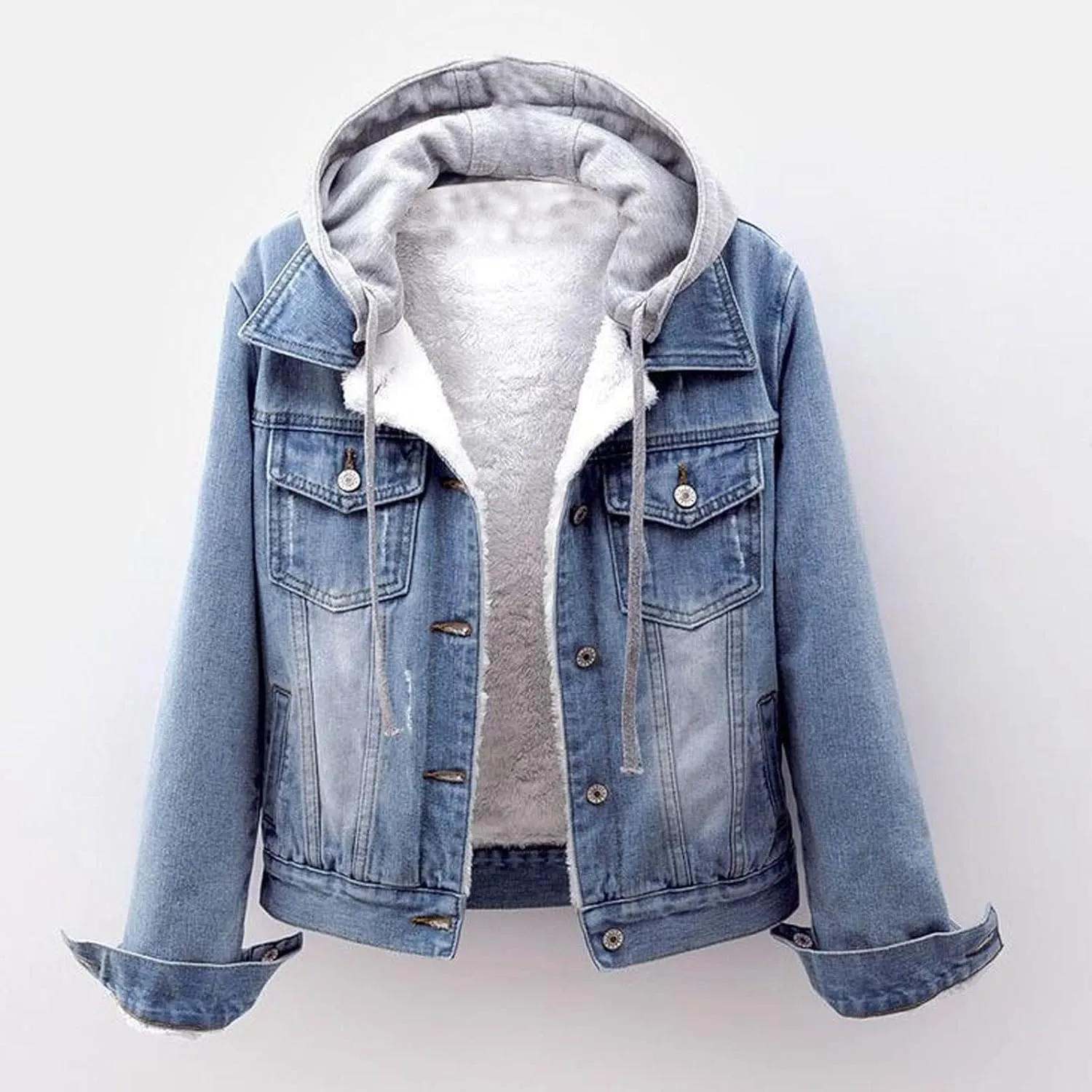 Women's Winter Denim Jackets Faux Fur Lined Warm Coats Sherpa Fur Fleece Lined Thicken Denim Jean Trucker Jacket Coat