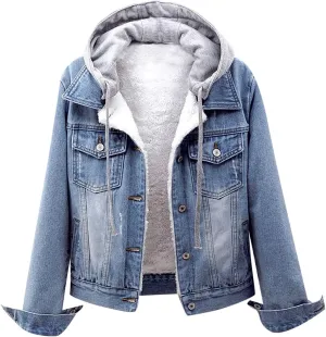 Women's Winter Denim Jackets Faux Fur Lined Warm Coats Sherpa Fur Fleece Lined Thicken Denim Jean Trucker Jacket Coat