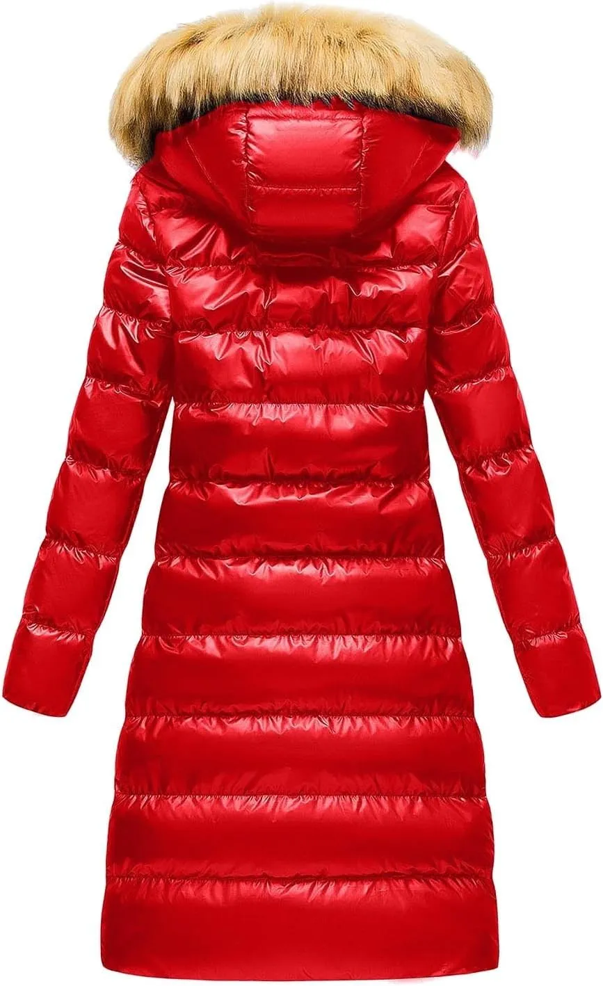 Women's Winter Hooded Long Quilted Puffer Trench Coat Zip Up Padded Puffy Down Jacket Outerwear