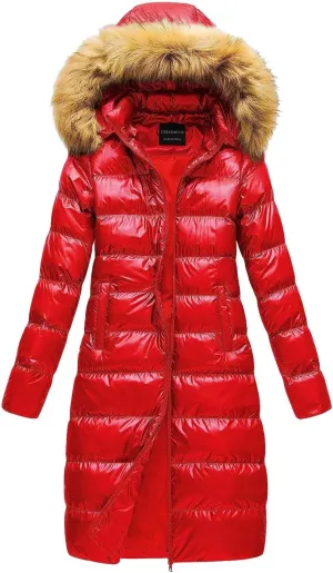 Women's Winter Hooded Long Quilted Puffer Trench Coat Zip Up Padded Puffy Down Jacket Outerwear