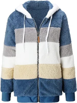 Women'S Winter Hoodies Loose Solid Color Artificial Wool Zipper Drawstring Long-Sleeved Warm Heavyweight Sweatshirt